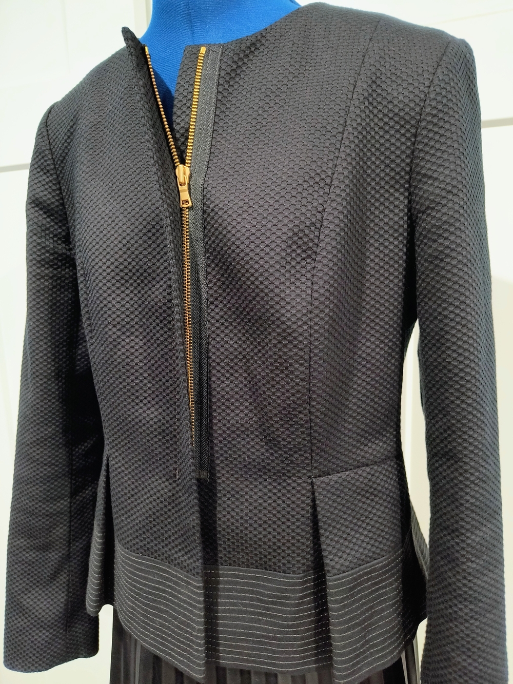 Ann Taylor Black Textured Zip-Front Blazer with Gold Hardware - Picture 2 of 7